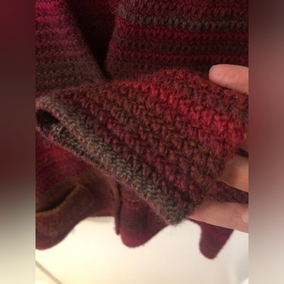 Benetton Y2k Chunky Ribbed Red Burgundy Wool Sweater button up cardigan size M - Picture 10 of 12